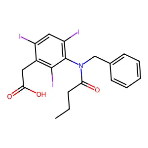 Acetic acid, (3-(N-benzylbutyramido)-2,4,6-triiodophenyl)- structure