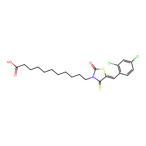 11-[(5Z)-5-[(2,4-dichlorophenyl)methylidene]-2-oxo-4-sulfanylidene-1,3-thiazolidin-3-yl]undecanoic acid structure