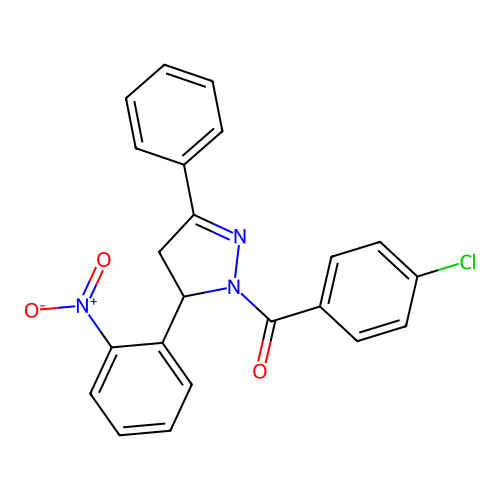 (4-chlorophenyl)(5-(2-nitrophenyl)-3-phenyl-4,5-dihydro-1H-pyrazol-1-yl)methanone structure