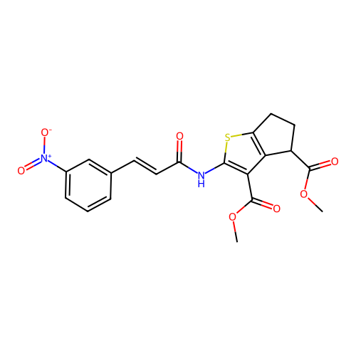(E)-dimethyl 2-(3-(3-nitrophenyl)acrylamido)-5,6-dihydro-4H-cyclopenta[b]thiophene-3,4-dicarboxylate structure