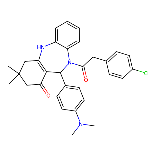 5-[2-(4-chlorophenyl)acetyl]-6-(4-dimethylaminophenyl)-9,9-dimethyl-6,8,10,11-tetrahydrobenzo[b][1,4]benzodiazepin-7-one structure