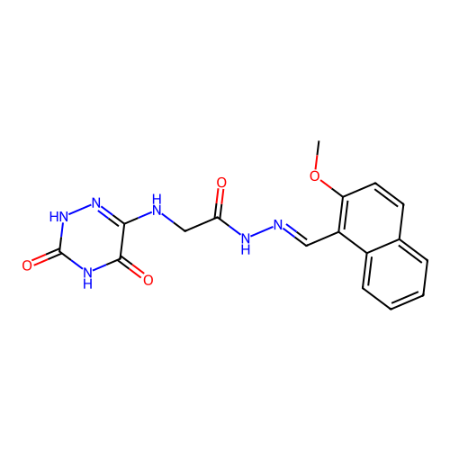 (E)-2-((3,5-dioxo-2,3,4,5-tetrahydro-1,2,4-triazin-6-yl)amino)-N'-((2-methoxynaphthalen-1-yl)methylene)acetohydrazide structure