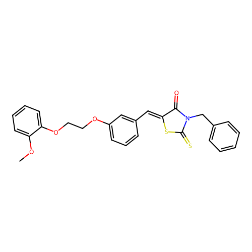 (5Z)-3-benzyl-5-{3-[2-(2-methoxyphenoxy)ethoxy]benzylidene}-2-thioxo-1,3-thiazolidin-4-one structure