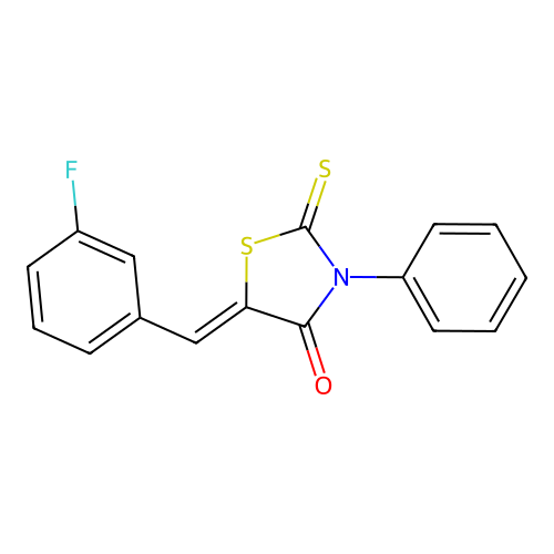 (Z)-5-(3-fluorobenzylidene)-3-phenyl-2-thioxothiazolidin-4-one structure