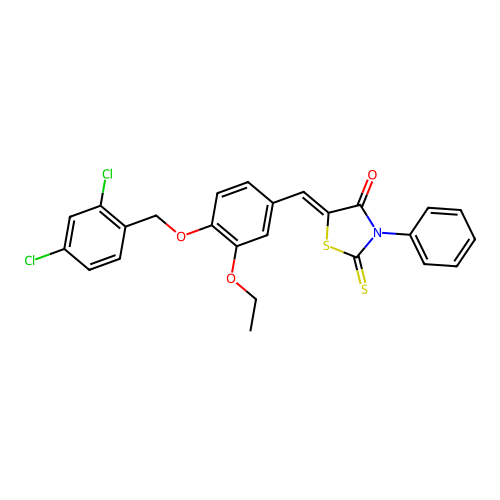 5-{4-[(2,4-dichlorobenzyl)oxy]-3-ethoxybenzylidene}-3-phenyl-2-thioxo-1,3-thiazolidin-4-one structure