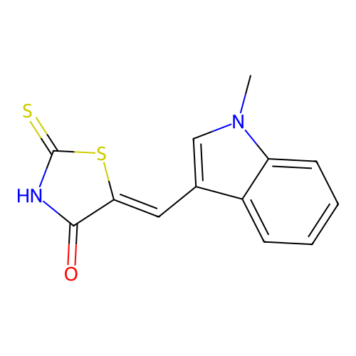 (Z)-5-((1-methyl-1H-indol-3-yl)methylene)-2-thioxothiazolidin-4-one structure