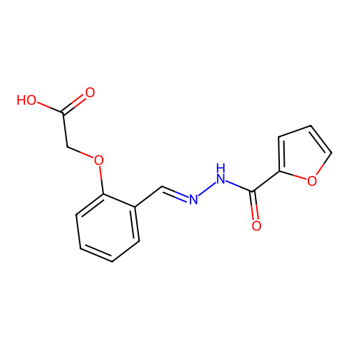 (2-{(E)-[2-(furan-2-ylcarbonyl)hydrazinylidene]methyl}phenoxy)acetic acid structure