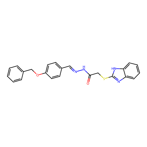 (E)-2-((1H-benzo[d]imidazol-2-yl)thio)-N'-(4-(benzyloxy)benzylidene)acetohydrazide structure