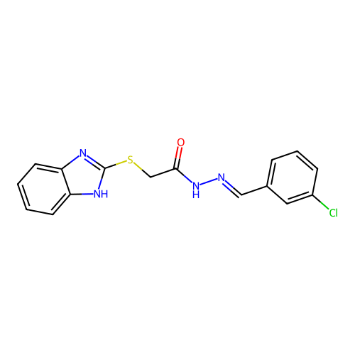 2-(1H-benzimidazol-2-ylsulfanyl)-N-[(E)-(3-chlorophenyl)methylideneamino]acetamide structure
