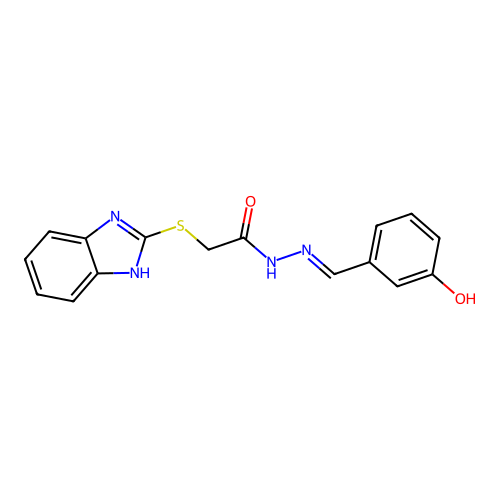 2-(1H-benzimidazol-2-ylsulfanyl)-N'-[(E)-(3-hydroxyphenyl)methylidene]acetohydrazide structure