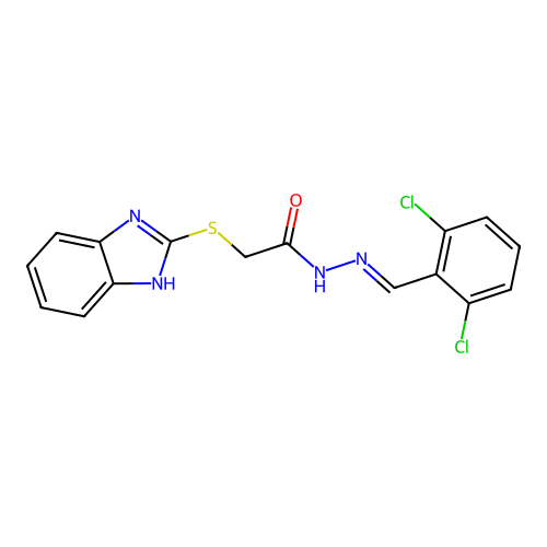 2-(1H-benzimidazol-2-ylsulfanyl)-N'-[(E)-(2,6-dichlorophenyl)methylidene]acetohydrazide structure