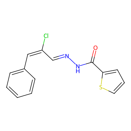 N-[(E)-[(E)-2-chloro-3-phenylprop-2-enylidene]amino]thiophene-2-carboxamide structure