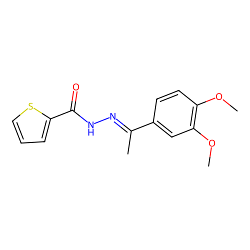 (E)-N'-(1-(3,4-dimethoxyphenyl)ethylidene)thiophene-2-carbohydrazide structure