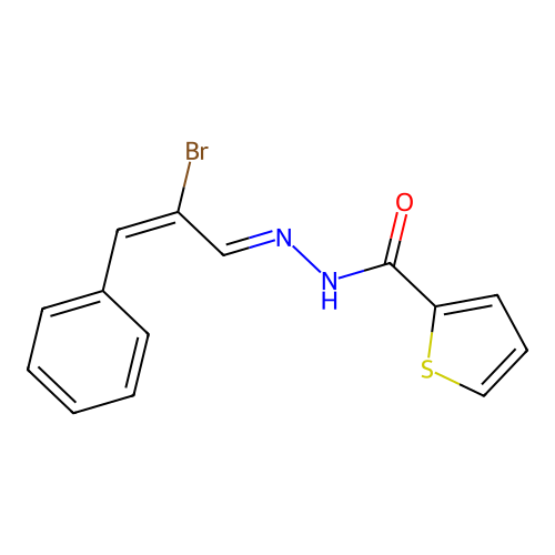 N-[(E)-[(E)-2-bromo-3-phenylprop-2-enylidene]amino]thiophene-2-carboxamide structure