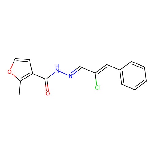 N-[(E)-[(Z)-2-chloro-3-phenylprop-2-enylidene]amino]-2-methylfuran-3-carboxamide structure