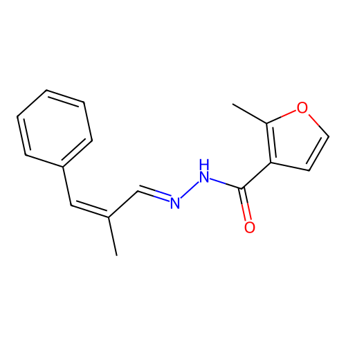 (E)-2-methyl-N'-((Z)-2-methyl-3-phenylallylidene)furan-3-carbohydrazide structure