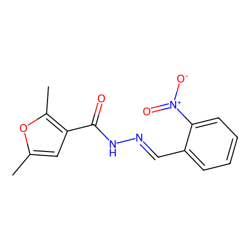 2,5-dimethyl-N-[(E)-(2-nitrophenyl)methylideneamino]furan-3-carboxamide structure