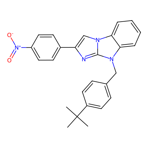 9-(4-tert-butylbenzyl)-2-(4-nitrophenyl)-9H-imidazo[1,2-a]benzimidazole structure