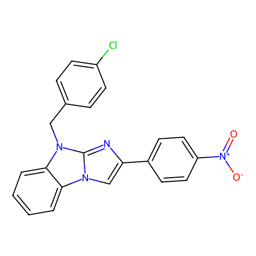 9-(4-chlorobenzyl)-2-(4-nitrophenyl)-9H-imidazo[1,2-a]benzimidazole structure