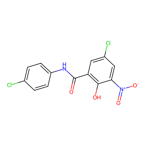 5-chloro-N-(4-chlorophenyl)-2-hydroxy-3-nitrobenzamide structure