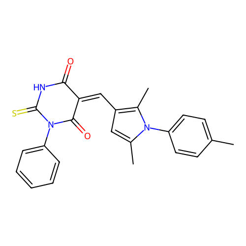 (5Z)-5-[[2,5-dimethyl-1-(4-methylphenyl)pyrrol-3-yl]methylidene]-1-phenyl-2-sulfanylidene-1,3-diazinane-4,6-dione structure