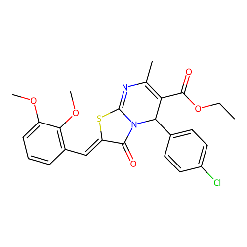 ethyl (2Z)-5-(4-chlorophenyl)-2-(2,3-dimethoxybenzylidene)-7-methyl-3-oxo-2,3-dihydro-5H-[1,3]thiazolo[3,2-a]pyrimidine-6-carboxylate structure