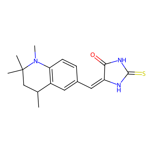 (5E)-2-sulfanylidene-5-[(1,2,2,4-tetramethyl-3,4-dihydroquinolin-6-yl)methylidene]imidazolidin-4-one structure