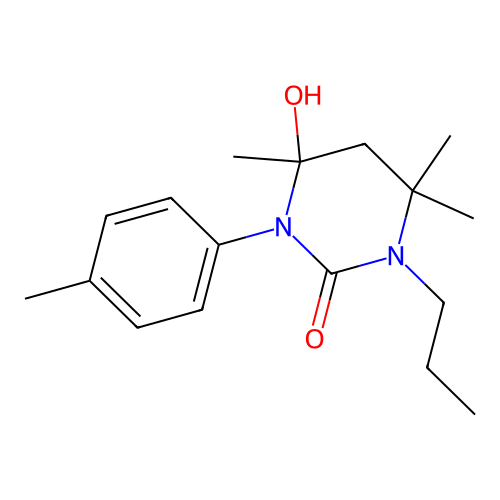 6-hydroxy-4,4,6-trimethyl-1-(4-methylphenyl)-3-propyl-1,3-diazinan-2-one structure