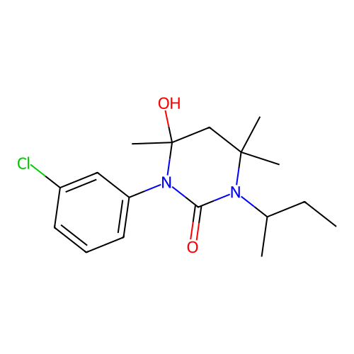 1-(3-chlorophenyl)-6-hydroxy-4,4,6-trimethyl-3-(methylpropyl)-1,3-diazaperhydr oin-2-one structure