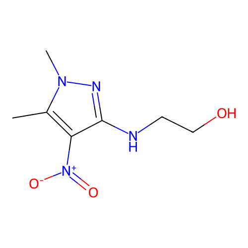 2-[(1,5-dimethyl-4-nitro-1H-pyrazol-3-yl)amino]ethanol structure