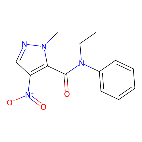 N-ethyl-1-methyl-4-nitro-N-phenyl-1H-pyrazole-5-carboxamide structure