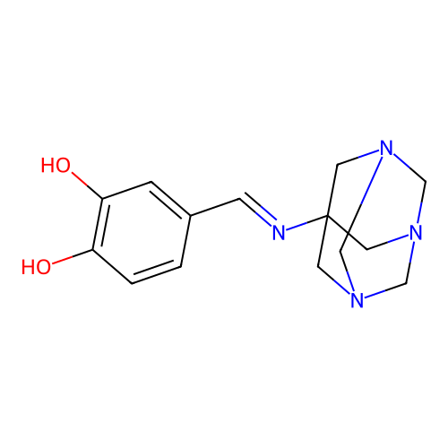 4-[(E)-(1,3,5-triazatricyclo[3.3.1.1~3,7~]dec-7-ylimino)methyl]benzene-1,2-diol structure