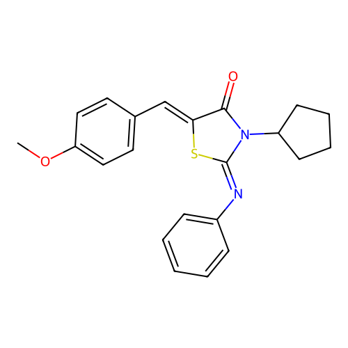 (2E,5Z)-3-cyclopentyl-5-(4-methoxybenzylidene)-2-(phenylimino)thiazolidin-4-one structure