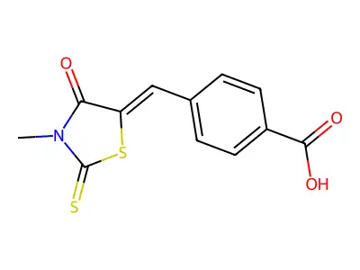 (Z)-4-((3-methyl-4-oxo-2-thioxothiazolidin-5-ylidene)methyl)benzoic acid structure