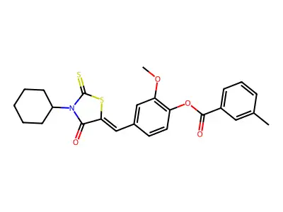 (E)-4-((3-cyclohexyl-4-oxo-2-thioxothiazolidin-5-ylidene)methyl)-2-methoxyphenyl 3-methylbenzoate structure