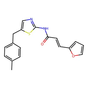 (E)-3-(furan-2-yl)-N-(5-(4-methylbenzyl)thiazol-2-yl)acrylamide structure