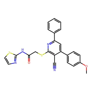 2-{[3-cyano-4-(4-methoxyphenyl)-6-phenyl-2-pyridinyl]thio}-N-1,3-thiazol-2-ylacetamide structure