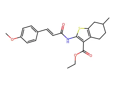 Ethyl 4,5,6,7-tetrahydro-2-[[3-(4-methoxyphenyl)-1-oxo-2-propen-1-yl]amino]-6-methylbenzo[b]thiophene-3-carboxylate structure