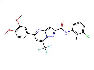 N-(3-chloro-2-methylphenyl)-5-(3,4-dimethoxyphenyl)-7-(trifluoromethyl)pyrazolo[1,5-a]pyrimidine-2-carboxamide structure