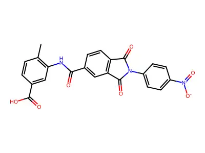 4-methyl-3-({[2-(4-nitrophenyl)-1,3-dioxo-2,3-dihydro-1H-isoindol-5-yl]carbonyl}amino)benzoic acid structure