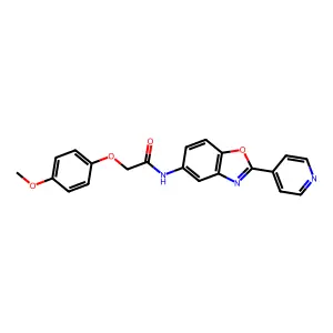 2-(4-methoxyphenoxy)-N-(2-pyridin-4-yl-1,3-benzoxazol-5-yl)acetamide structure