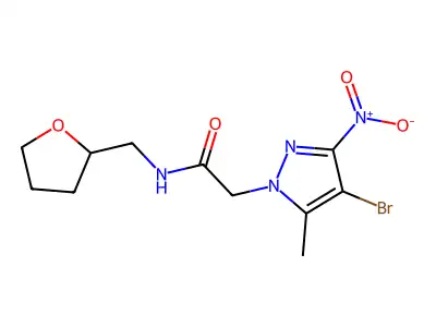2-(4-bromo-5-methyl-3-nitropyrazol-1-yl)-N-(oxolan-2-ylmethyl)acetamide structure