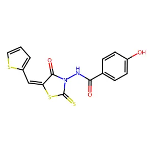 4-hydroxy-N-[(5Z)-4-oxo-5-(thiophen-2-ylmethylidene)-2-thioxo-1,3-thiazolidin-3-yl]benzamide structure