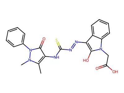 2-[3-({[(1,5-dimethyl-3-oxo-2-phenyl-2,3-dihydro-1H-pyrazol-4-yl)carbamothioyl]amino}imino)-2-oxo-2,3-dihydro-1H-indol-1-yl]acetic acid structure
