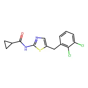 N-[5-(2,3-dichlorobenzyl)-1,3-thiazol-2-yl]cyclopropanecarboxamide structure