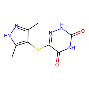6-[(3,5-dimethyl-1H-pyrazol-4-yl)sulfanyl]-2H-1,2,4-triazine-3,5-dione structure