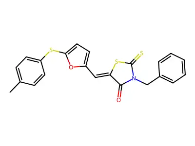 (Z)-3-benzyl-2-thioxo-5-((5-(p-tolylthio)furan-2-yl)methylene)thiazolidin-4-one structure