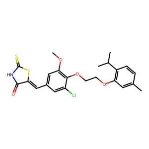 (5Z)-5-(3-chloro-5-methoxy-4-{2-[5-methyl-2-(propan-2-yl)phenoxy]ethoxy}benzylidene)-2-thioxo-1,3-thiazolidin-4-one structure