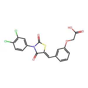 (3-{(E)-[3-(3,4-dichlorophenyl)-2,4-dioxo-1,3-thiazolidin-5-ylidene]methyl}phenoxy)acetic acid structure