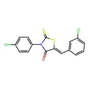 (5E)-3-(4-chlorophenyl)-5-[(3-chlorophenyl)methylidene]-2-sulfanylidene-1,3-thiazolidin-4-one structure